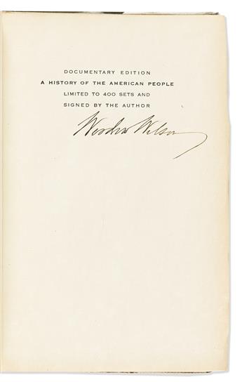 WILSON, WOODROW. A History of the American People. Signed in the first volume on limitation page.